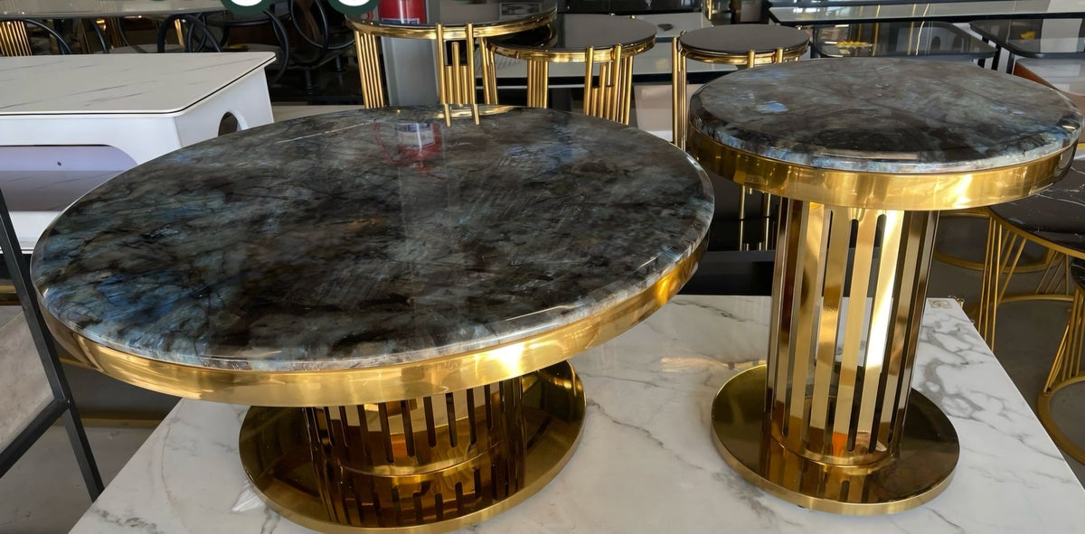 Gold Grey marble top coffee table set