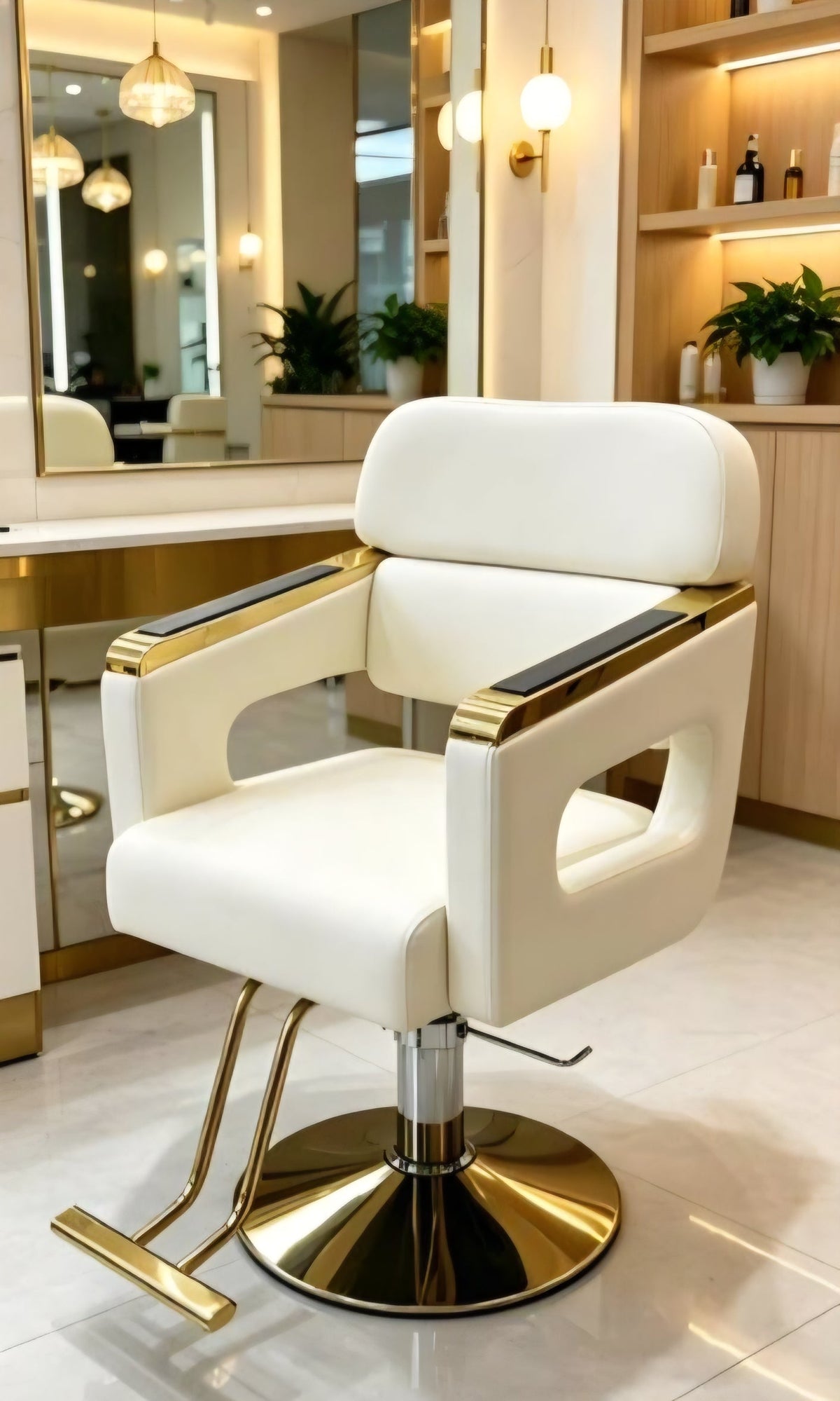 White and gold salon barber chairs