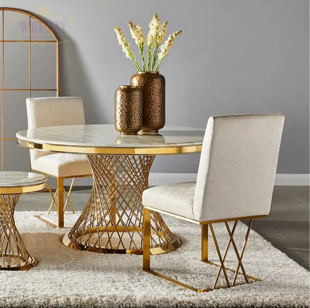 Round gold marble top dining table
