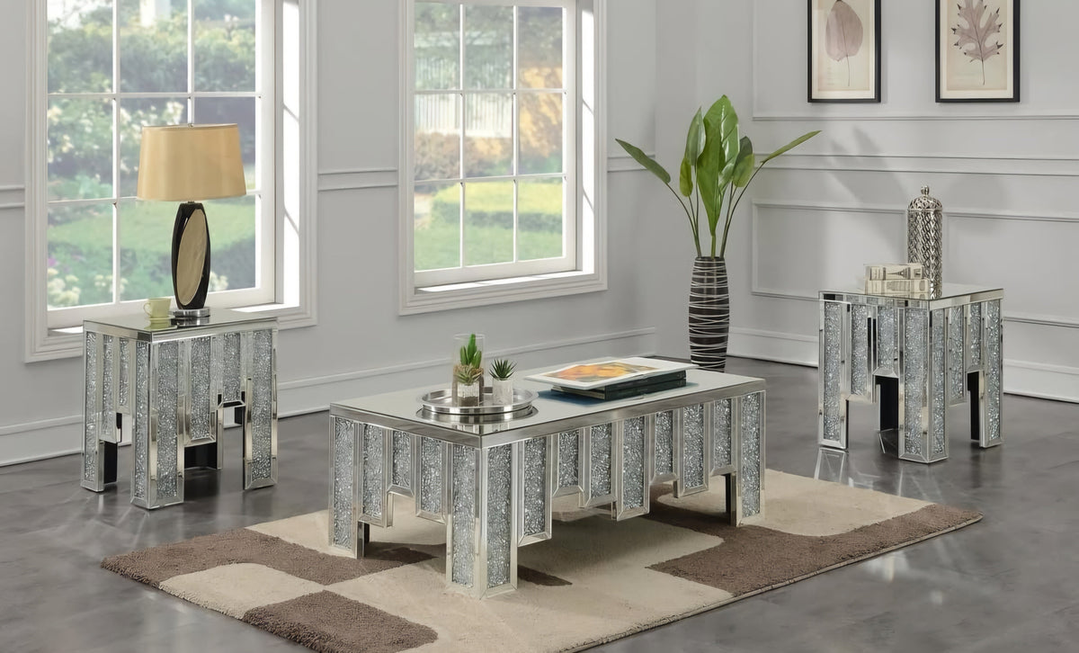 Crushed diamond silver Mirrored rectangle dining table 