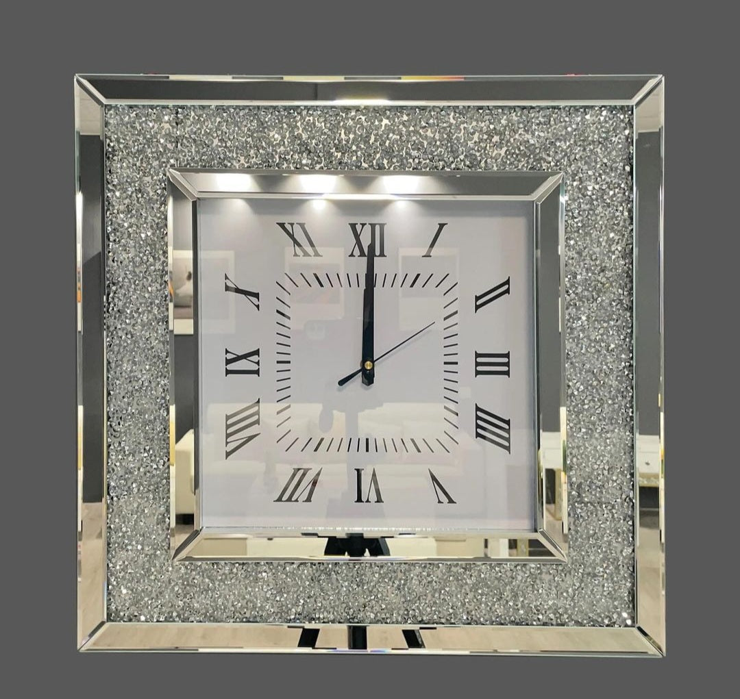Mirrored silver square clock