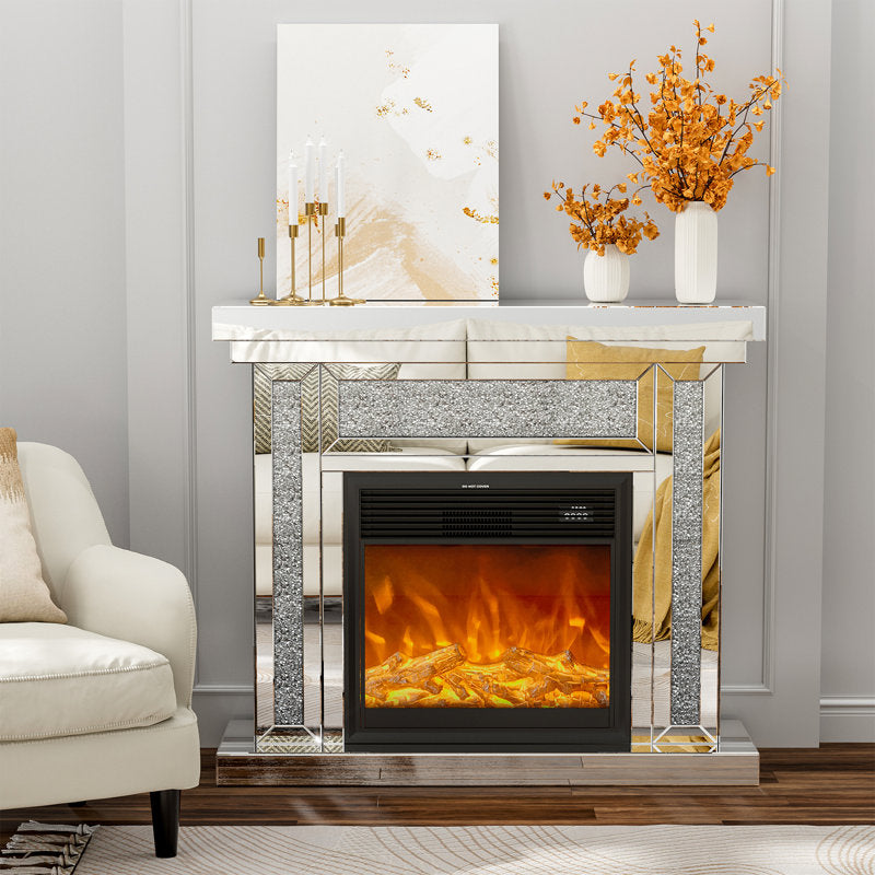 Silver Mirrored finish fireplace console 