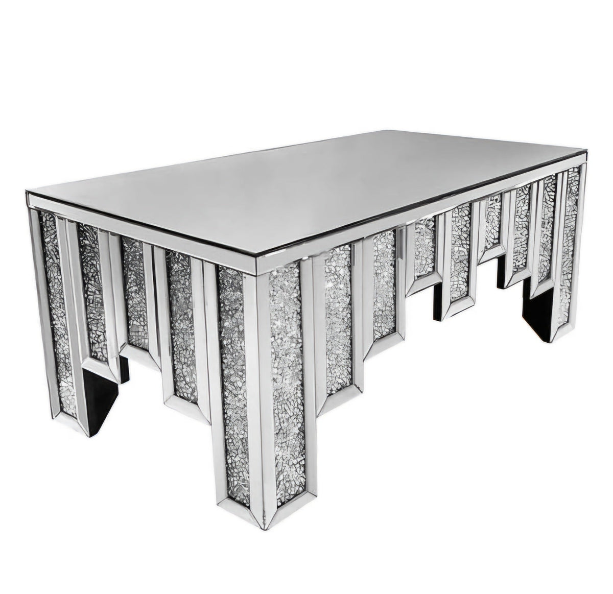 Crushed diamond silver Mirrored rectangle dining table 
