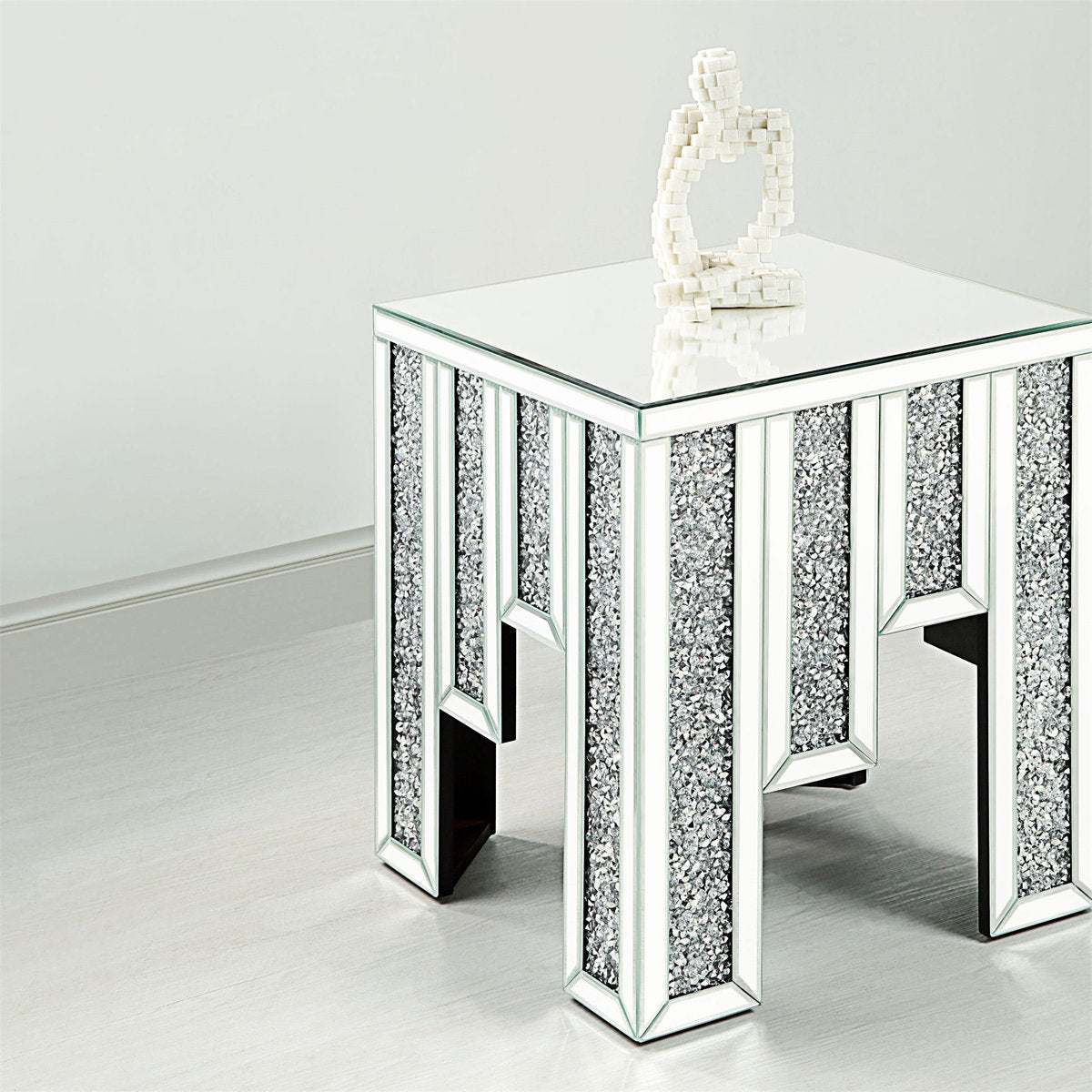 Mirrored silver side table 