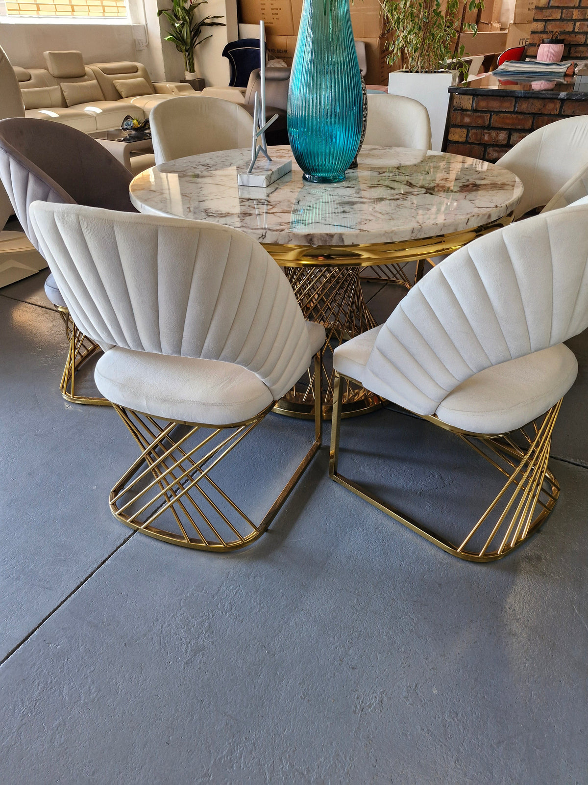 White velvet gold dining chairs 