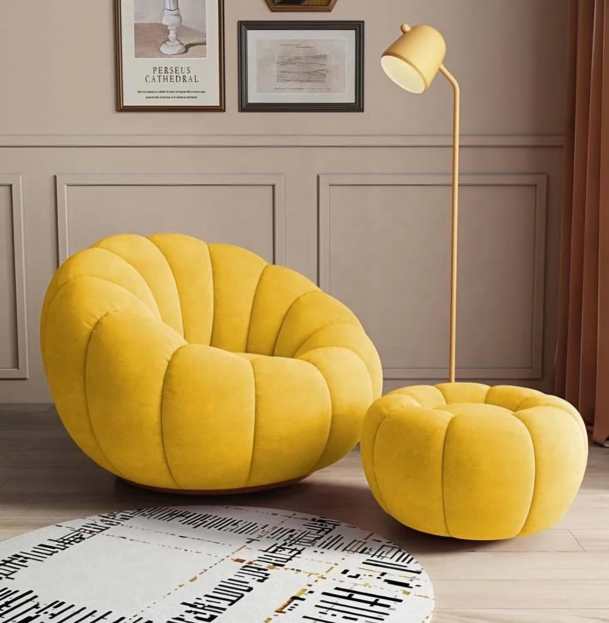 Cloud boucle lazy chair/ottoman set