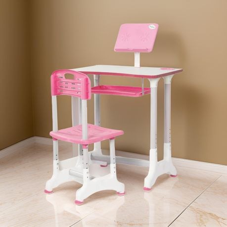 Study Desk and Chair Set Height Adjustable Children's Desk and Chair Set  Desktop with Reading Stand