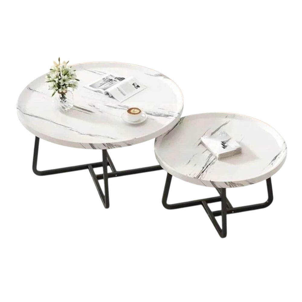 MFurn Modern Round Raised Edge Nesting Coffee Table Set with Metal Frame  – 2pc Nesting Design-Various Options
