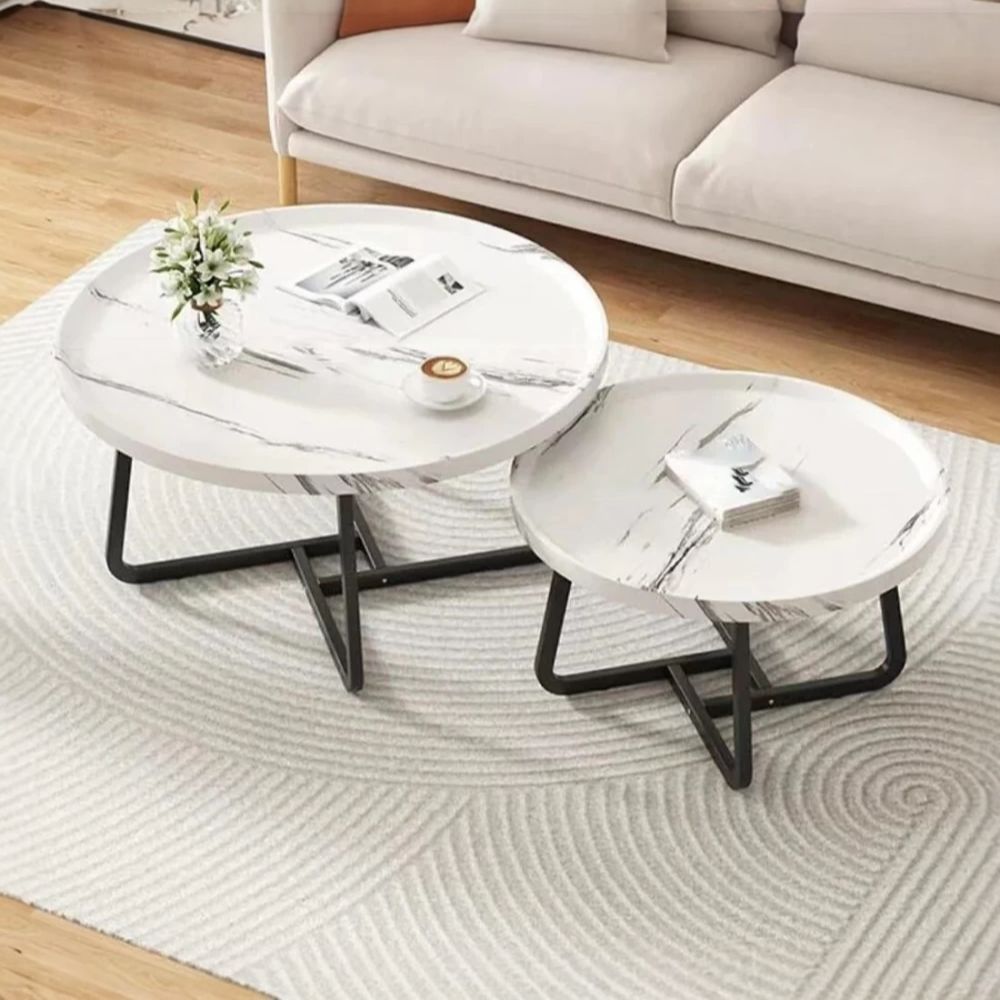 MFurn Modern Round Raised Edge Nesting Coffee Table Set with Metal Frame  – 2pc Nesting Design-Various Options